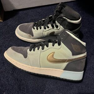 Kids High-Top Sneakers - Mint Green, Gray, and Gold